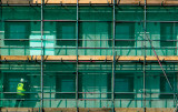 Wall, Scaffolding<br> and Green Safety Gauze<br>by Glyn