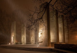 Virginia Tech War Memorial At Night  With Snow