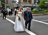 Bride and groom on Broadway