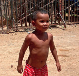 Boy in striped trunks