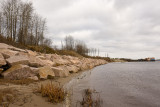 Rocks placed to protect shoreline from ice