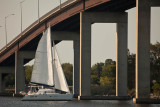Boat sailing under Bay Bridge 2010 July 29