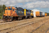 GP38-2 1804 and GP40-2 2201 in freight service at Moosonee