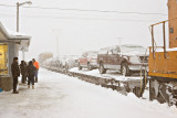 Train 421 arriving during blizzard (warmed up)