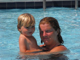 Mother and son enjoying the pool at our new home in Frederick, MD.