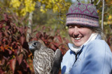 Debbie is superfantastically excited to hold that Gyrfalcon