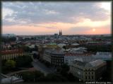 Sunset at Zagreb, the cathedral dominates the skyline