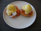 Sydney Qantas first lounge salmon eggs benedict