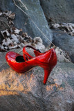 Red Shoe On Rock