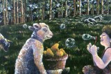 Lamb And Bubbles, Acrylic On Canvas