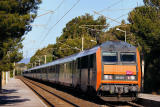 The BB26158 with a night train coming from Strasbourg at Le Dramont.