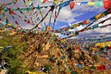 Prayer flags in the mountains above Lhasa.