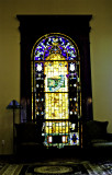 The stained glass window from inside.
