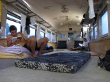 Our sleeping quarters in the old train car