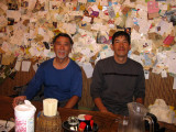 Were at a popular restaurant for foreign tourist. Wall lined with notes from former diners.