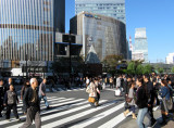 Crowds around the Sony building.