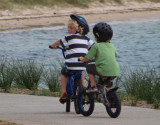 Two small cyclists