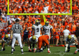 Yellow Jackets QB Nesbitt and B-back Dwyer are framed by the Clemson crowd as they scan the Tigers defense
