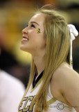 Georgia Tech Yellow Jackets Cheerleader performs during a timeout
