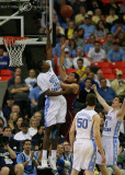 North Carolina F Davis attempts to disrupt a Virginia Tech shot in the paint