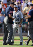 North Carolina Tar Heels Head Coach Mike Fox shows his displeasure over a call to the home plate umpire