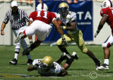 Tech A-back Embry Peeples cuts off of A-back Roddy Jones block on Bulldogs DB Cortney Ingram