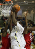 Jackets F Lawal goes up in a crowd and gets stuffed