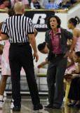 Georgia Tech Head Coach MaChelle Joseph has a disagreement with a referee