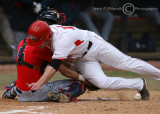 as Bulldogs LF Lyle Allen levels him and scores