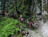Heading back under the falls (Goat Creek Trail)