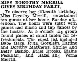 Dorothy Mae Merrill, 15th birthday