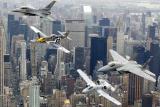 Heritage Flight over New York City featuring F-16 Fighting Falcon,, P-51 Mustang, A-10 Thunderbolt II and F-15 Eagle