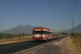 Volcano and colorful bus