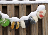 Lobster trap markers collecting snow