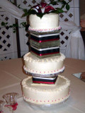 The wedding cake in all its glory.   Angle Food, Chocolate and Red Velvet!