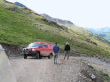 Big Red follows us up the switchbacks while Chris from ARB and Jay from Ford watch.