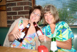 October 2008 - Linda Mitchell Grother and Brenda Reiter enjoying beers with lunch at the last Lums restaurant