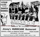 1953 - ad for Jimmy Ellenburgs Jimmys Hurricane Restaurant featuring his Santas Babes