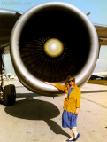 March 1992 - Brenda standing by the #1 engine on Varig Airlines DC10-30 PP-VMW at Miami International Airport
