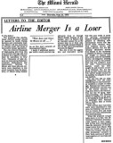 1978 - Miami Herald - letter to the editor opposing the buyout of National Airlines by Pan Am