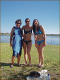 From left to right Sonia, Verena and me after swimming in the pool.