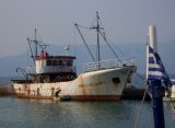 boat in corfu town