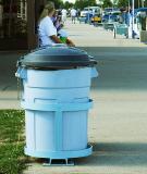 blue trash can