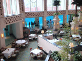 Lobby of Atlantis Hotel Tower -- Note Large Windows Looking into Aquariums