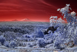 Volcanos to the east.
