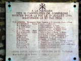 Plaque à la mémoire des 16 carmélites de Compiègne guillotinées