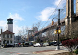 The Brooklyn Ice Cream Factory (left) at the Fulton Ferry Landing Pier in Brooklyn and the Brooklyn Bridge.