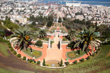 The Baha’i Gardens in Haifa. Haifa and the Mediterranean Sea are in the background.
