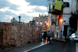 Akko - the old city - population is 95% Arab. A narrow street next to the sea wall which surrounds the city.