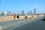 Tel Aviv’s skyline seen from the promenade in Jaffa to the south, next to the Mediterranean Sea.